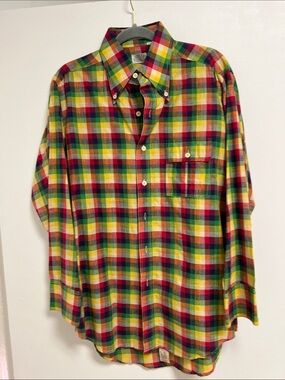 Men's Vintage Eagle Shirtmakers Colorful Plaid Madras CottonButton-Down Shirt M
